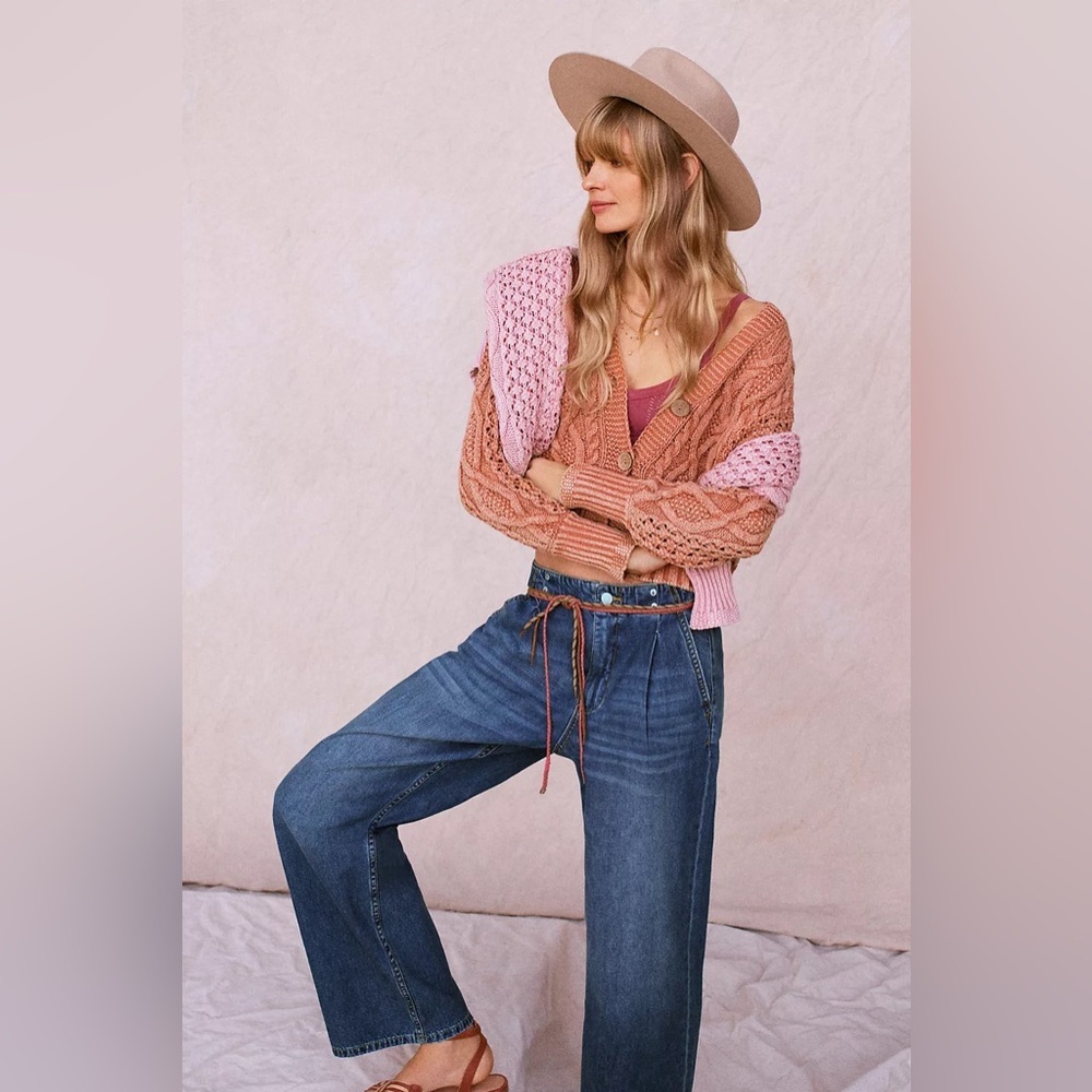 Anthropologie Pilcro The Pleated Baggy High Rise Jeans Wide Leg 29 Dark Wash - Picture 8 of 14